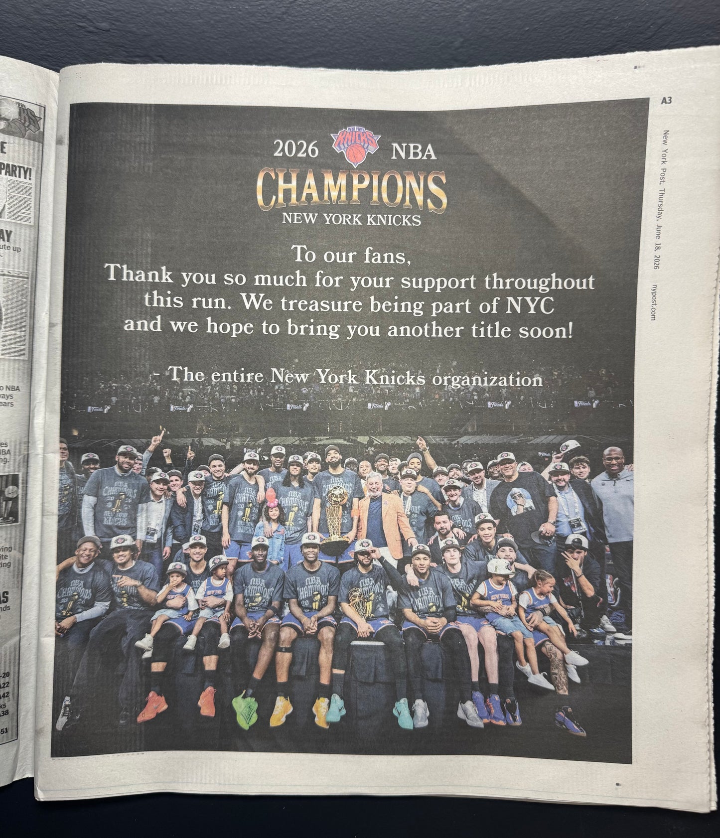New York Post 6/18/26 Knicks York Post Parade Special “Kings of the City”