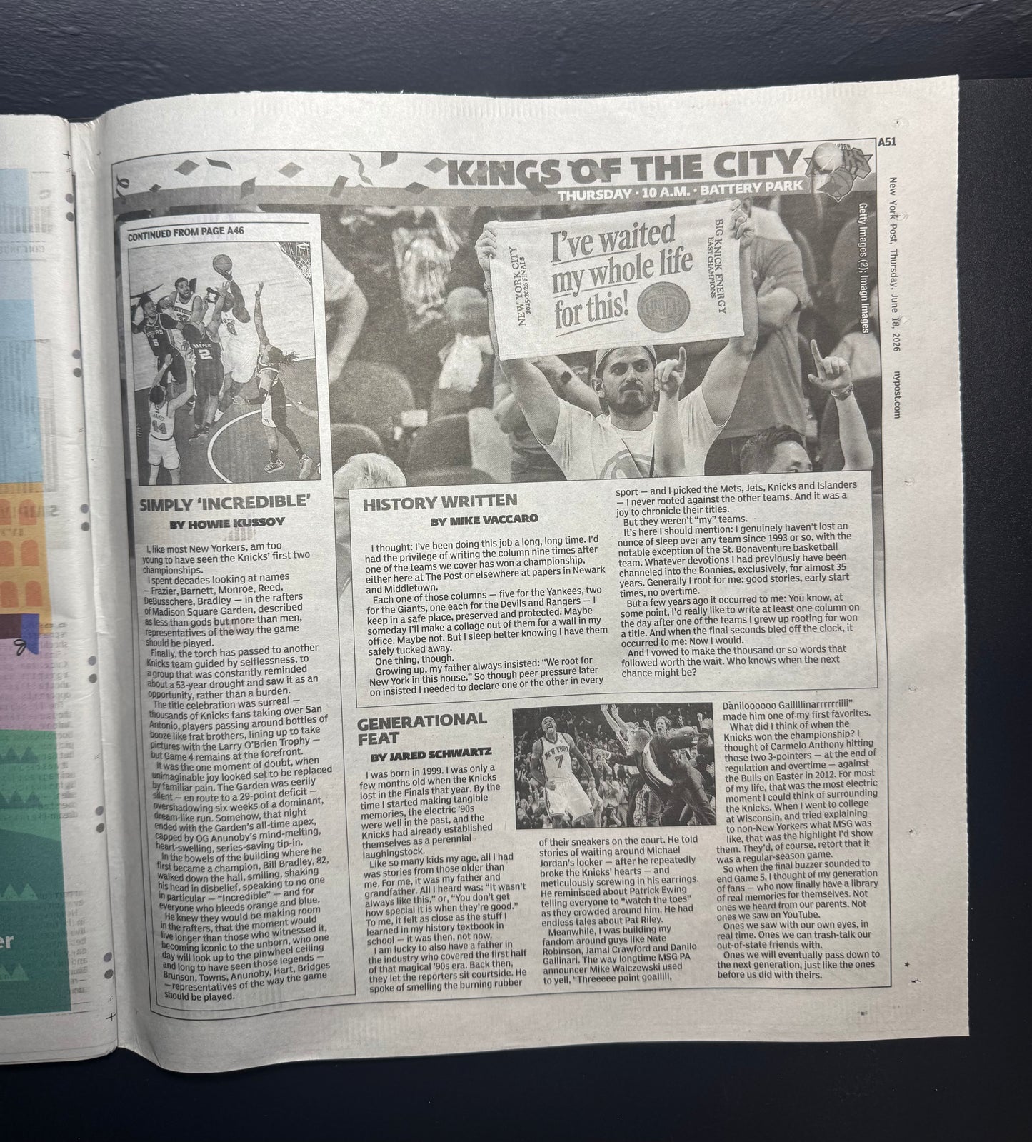 New York Post 6/18/26 Knicks York Post Parade Special “Kings of the City”